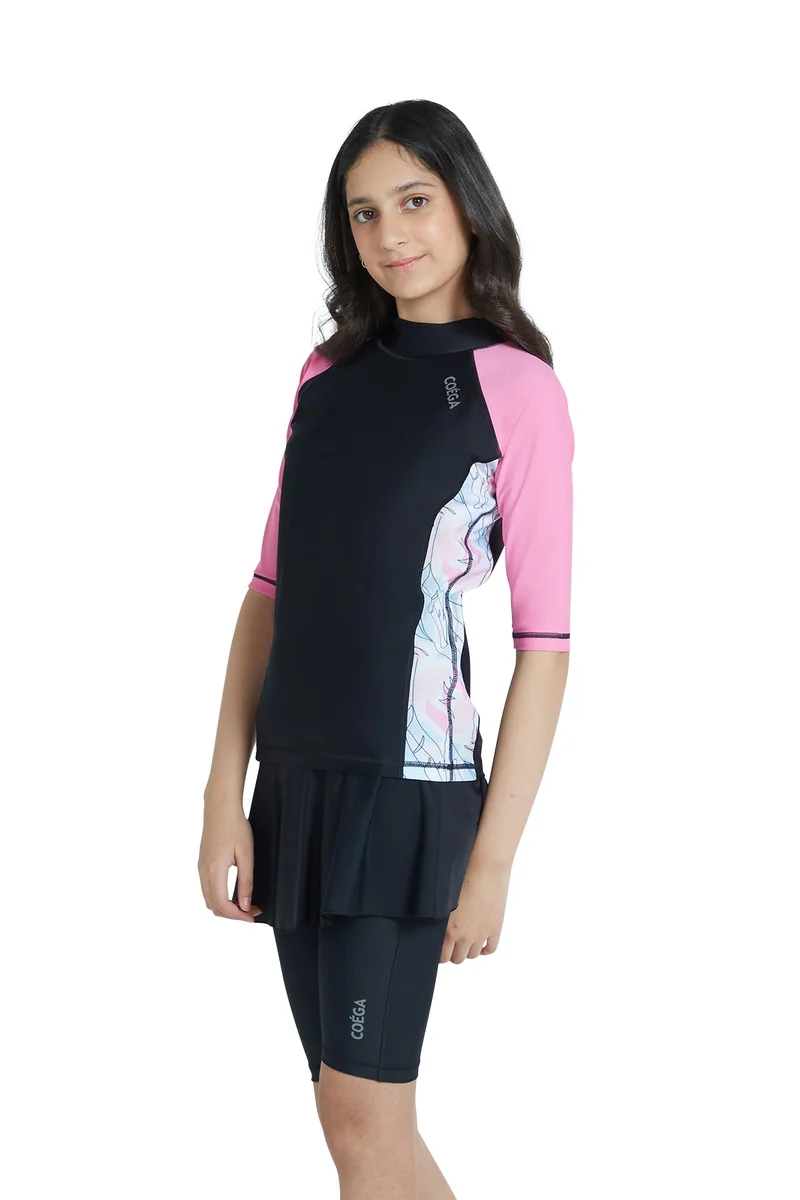 COEGA  Girls Youth Two-piece Swimsuit - Nero Floral Drawings